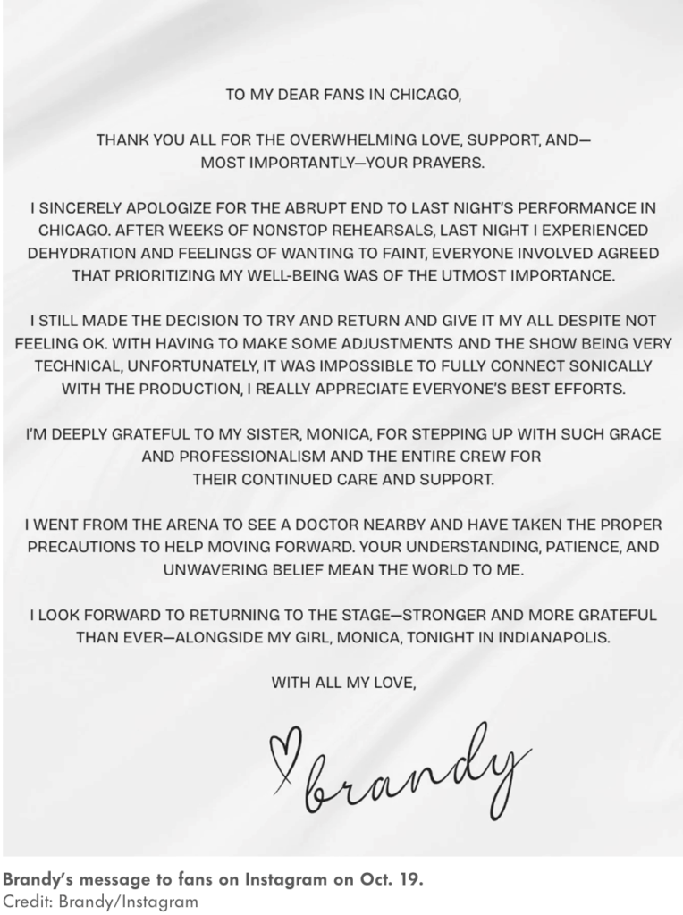 Brandy Breaks Her Silence After Leaving Stage Mid-Performance