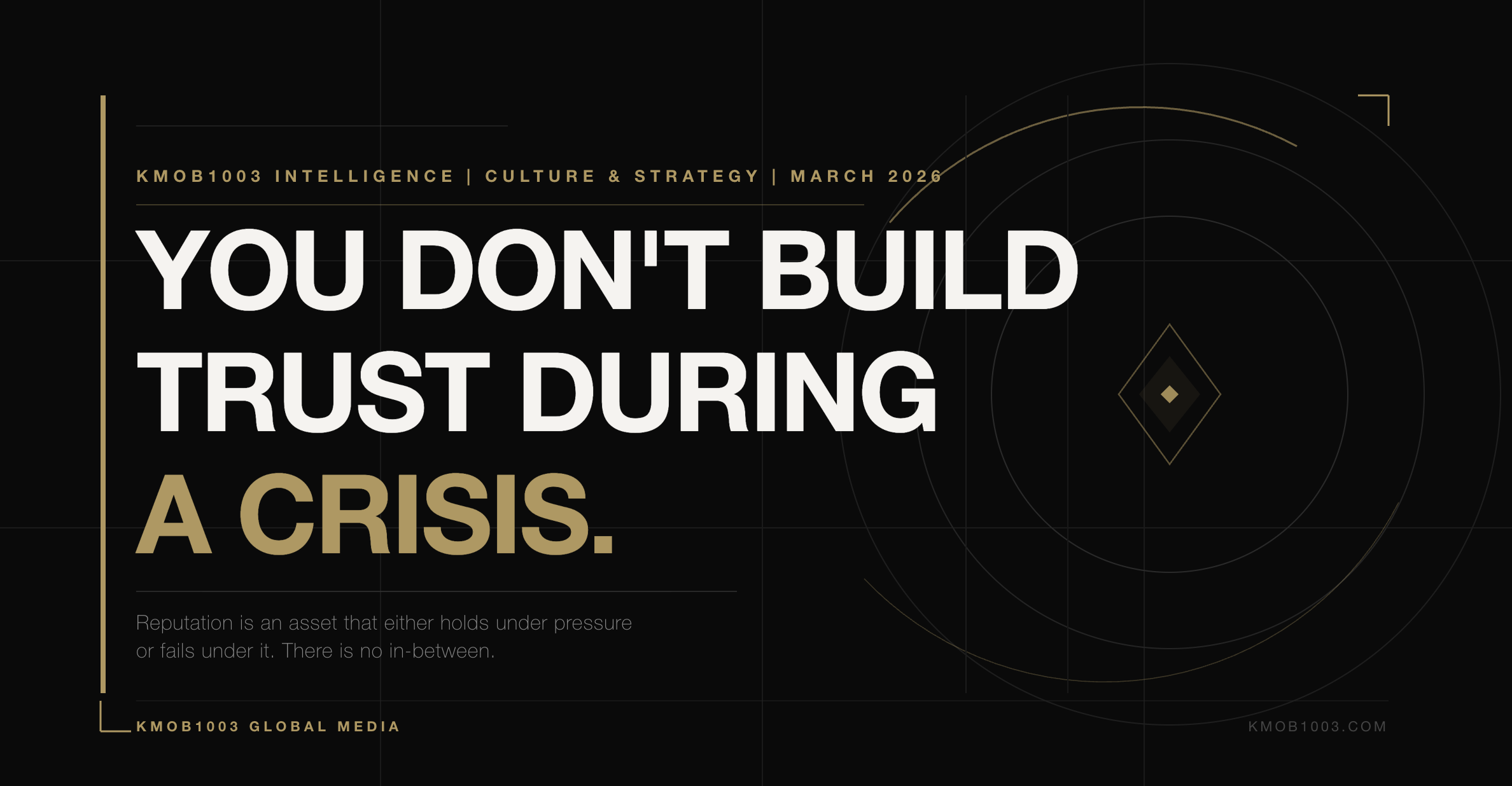 Reputation is an asset that either holds under pressure or fails under it. There is no version that can be constructed mid-crisis. — KMOB1003 Global Media