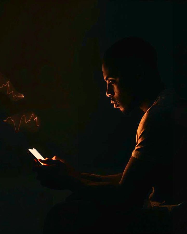 Person using phone in dark setting representing emotional surveillance and AI behavioral tracking