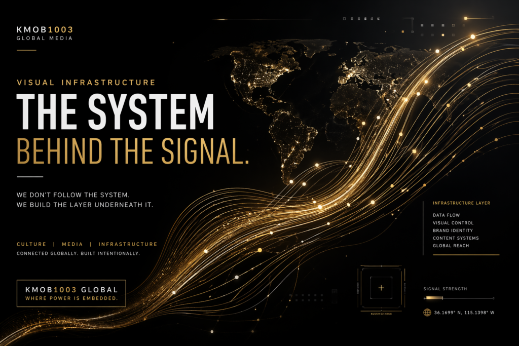 Abstract black and gold image representing AI infrastructure, digital systems, and global media signal flow