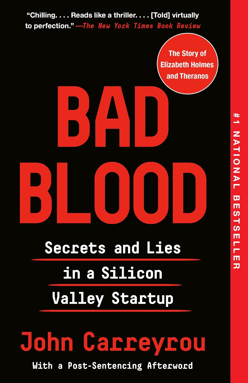 Book cover for Bad Blood: Secrets and Lies in a Silicon Valley Startup by John Carreyrou.