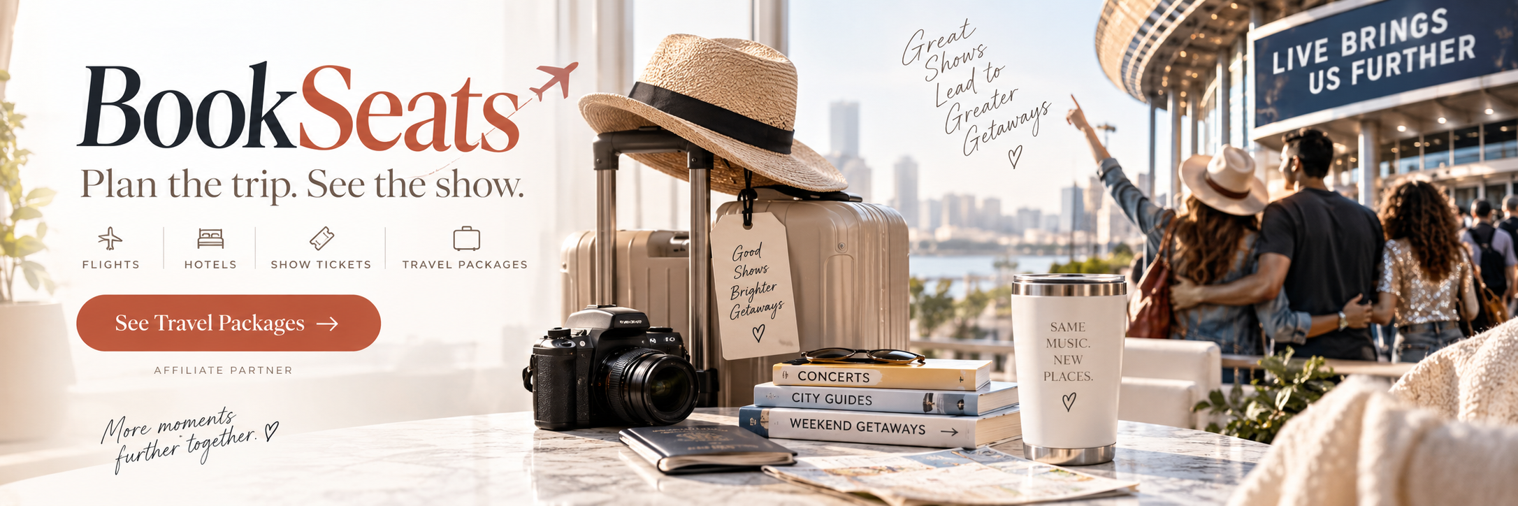 BookSeats travel and live-event package affiliate advertisement
