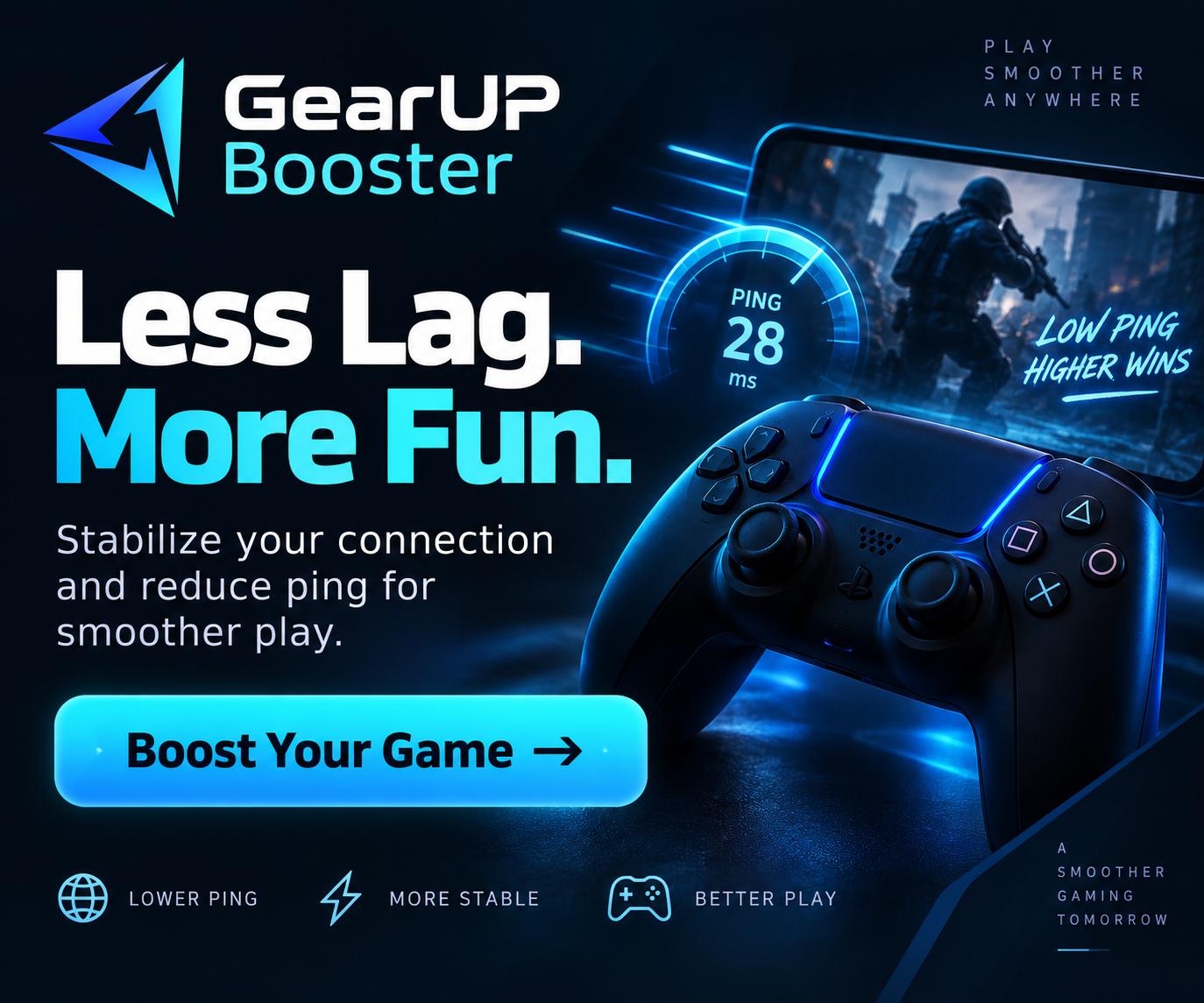 GearUP Booster affiliate advertisement for smoother online gaming