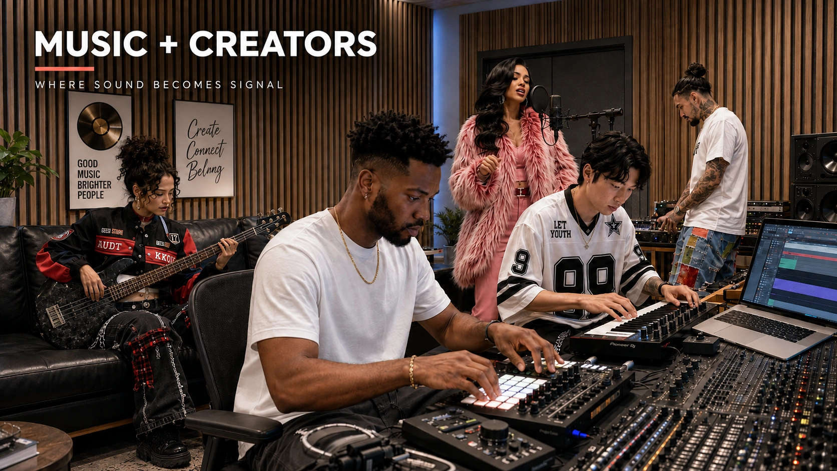 Music and creators category image featuring a modern recording studio session